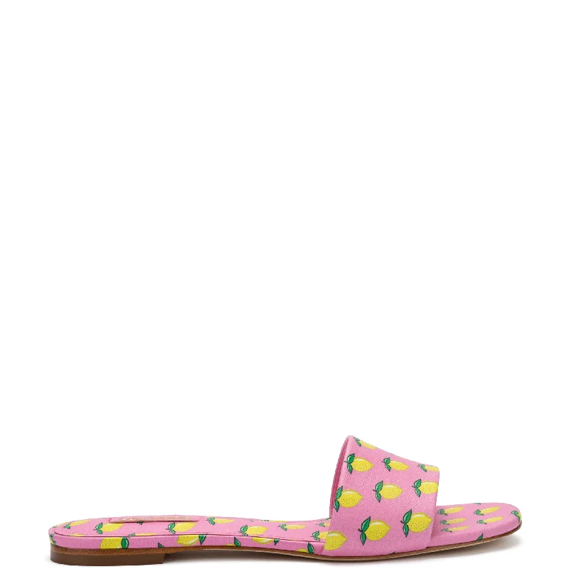 Ivy Flat Mule In Bubblegum and Lemon Print Leather