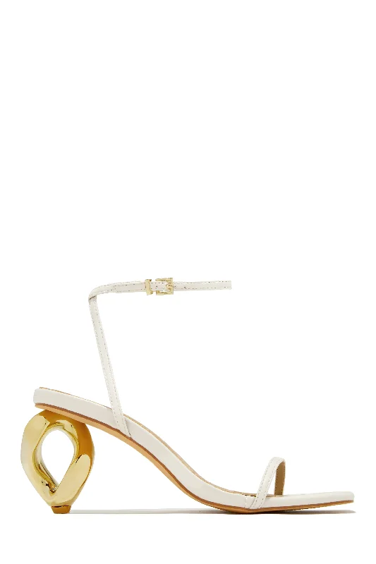 Camilla Chain Link Mid Heels - Cream