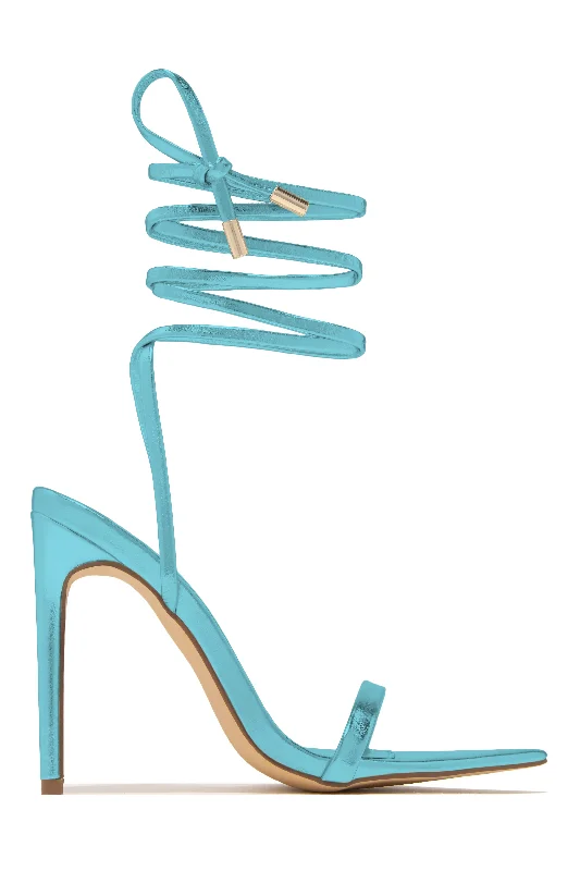 Into The Night Lace Up High Heels - Blue