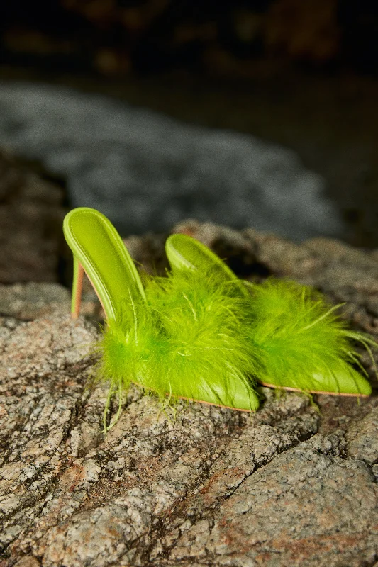 Lorelai Faux Feather Mule Heels - Lime