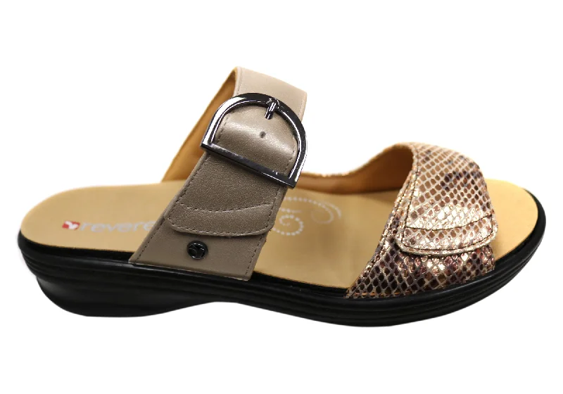 Revere Calais Womens Wide Width Leather Comfortable Slides Sandals