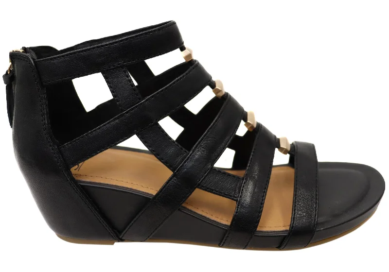 Sofft Rio II Womens Leather Wedge Sandals With Comfort Footbed